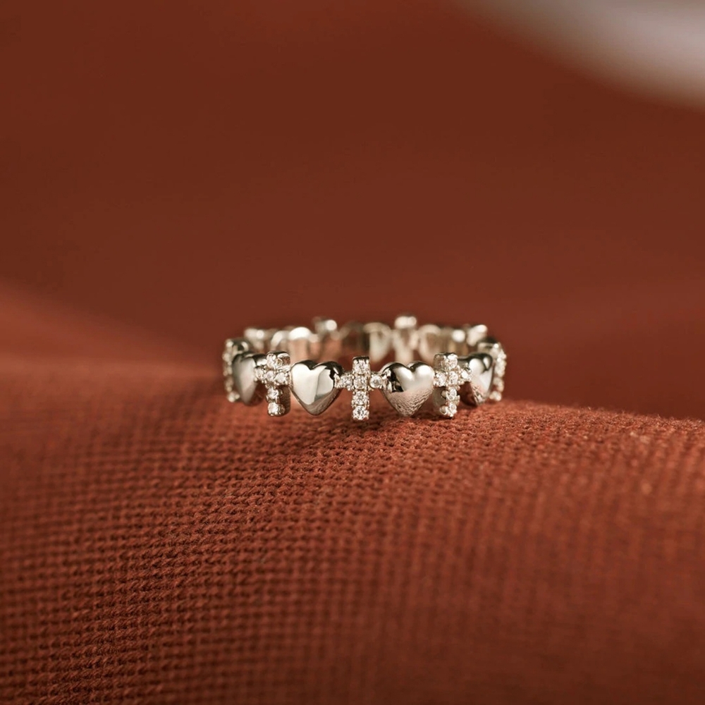 Heart Cross 925 Sterling Silver Ring SALE!! 20% OFF - Picture 7 of 8